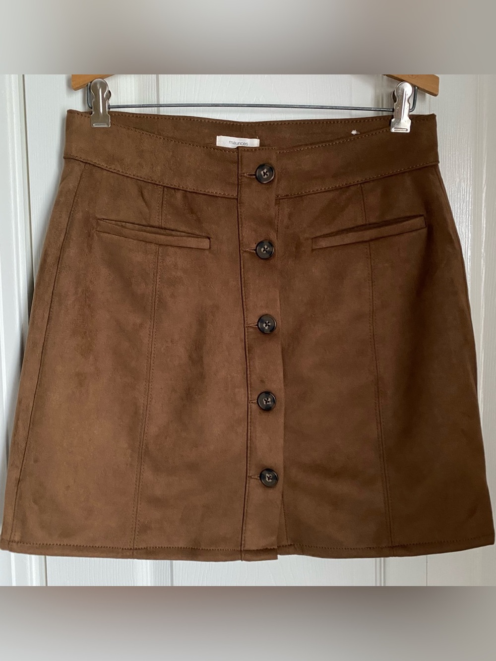 Brown Faux Suede Button Mini Skirt 12 Western Festival Retro Maurices Cottage